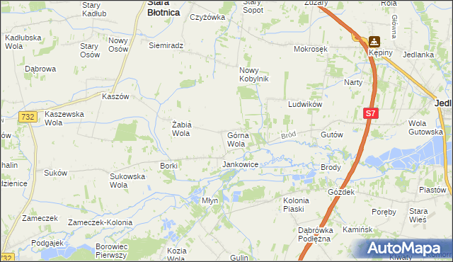 mapa Górna Wola gmina Jedlińsk, Górna Wola gmina Jedlińsk na mapie Targeo
