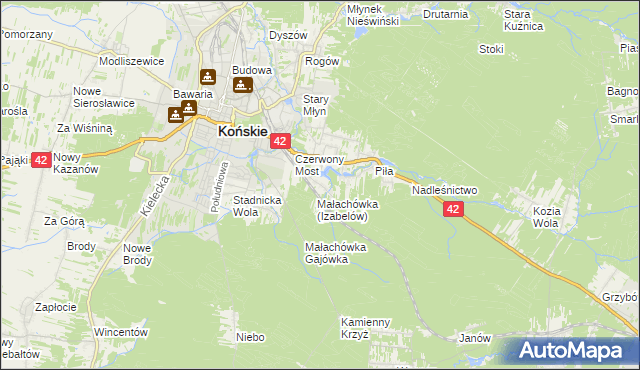 mapa Górny Młyn gmina Końskie, Górny Młyn gmina Końskie na mapie Targeo