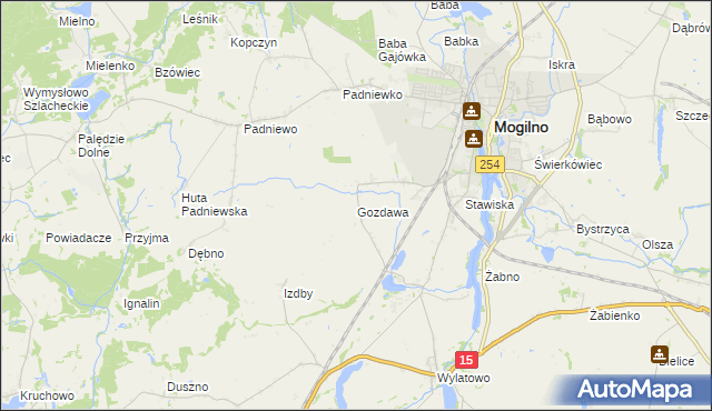 mapa Gozdawa gmina Mogilno, Gozdawa gmina Mogilno na mapie Targeo