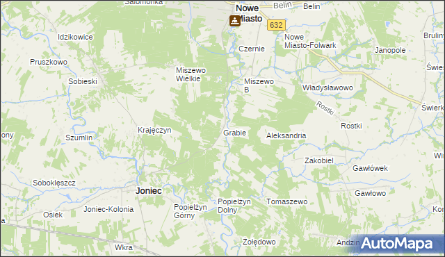 mapa Grabie gmina Nowe Miasto, Grabie gmina Nowe Miasto na mapie Targeo