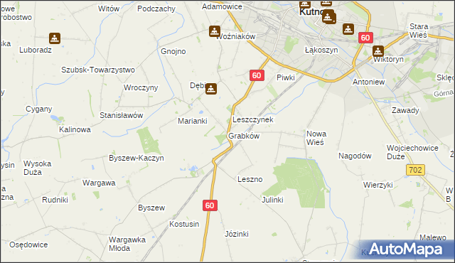 mapa Grabków gmina Kutno, Grabków gmina Kutno na mapie Targeo