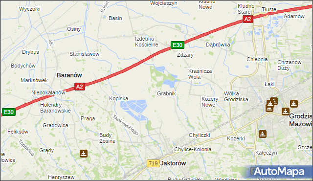 mapa Grabnik gmina Jaktorów, Grabnik gmina Jaktorów na mapie Targeo