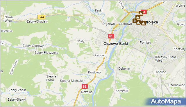 mapa Grabowo gmina Olszewo-Borki, Grabowo gmina Olszewo-Borki na mapie Targeo