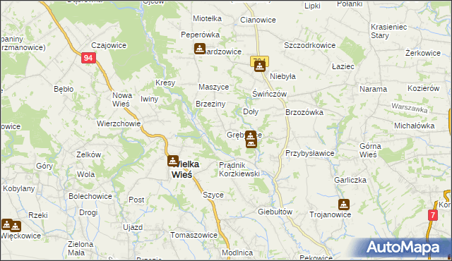 mapa Grębynice, Grębynice na mapie Targeo