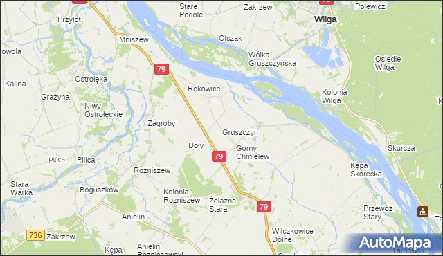 mapa Gruszczyn gmina Magnuszew, Gruszczyn gmina Magnuszew na mapie Targeo