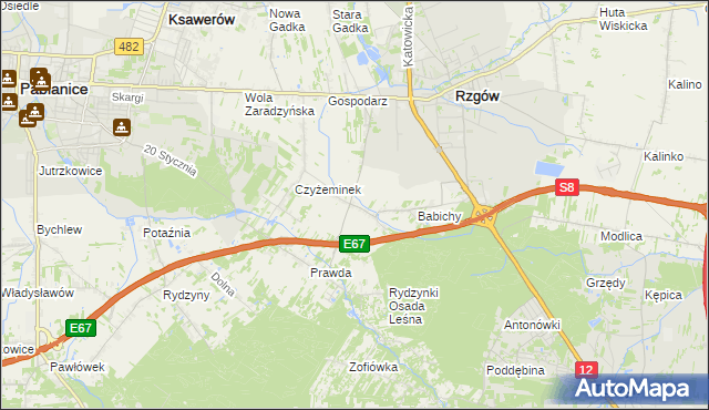 mapa Guzew gmina Rzgów, Guzew gmina Rzgów na mapie Targeo