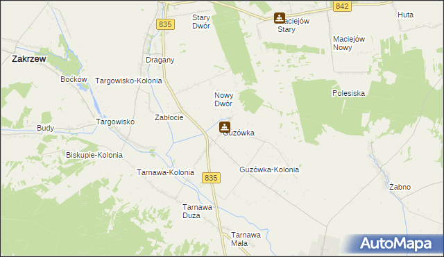 mapa Guzówka gmina Wysokie, Guzówka gmina Wysokie na mapie Targeo