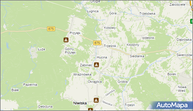 mapa Hucina, Hucina na mapie Targeo