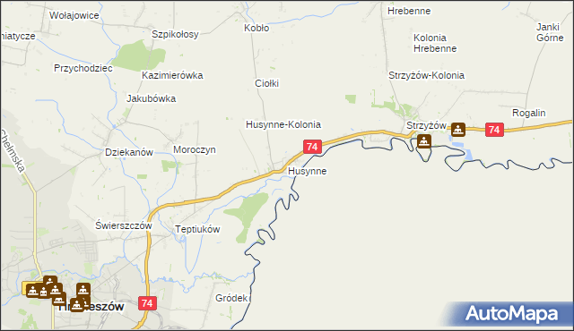 mapa Husynne gmina Hrubieszów, Husynne gmina Hrubieszów na mapie Targeo