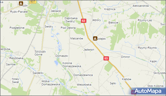 mapa Jadwisin gmina Łuków, Jadwisin gmina Łuków na mapie Targeo
