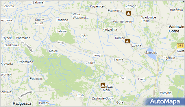mapa Jamy gmina Wadowice Górne, Jamy gmina Wadowice Górne na mapie Targeo