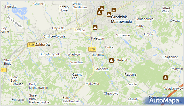 mapa Janinów gmina Grodzisk Mazowiecki, Janinów gmina Grodzisk Mazowiecki na mapie Targeo