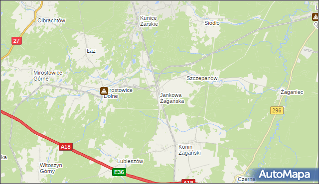 mapa Jankowa Żagańska, Jankowa Żagańska na mapie Targeo