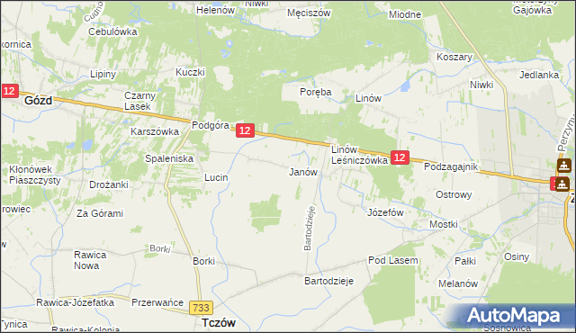 mapa Janów gmina Tczów, Janów gmina Tczów na mapie Targeo