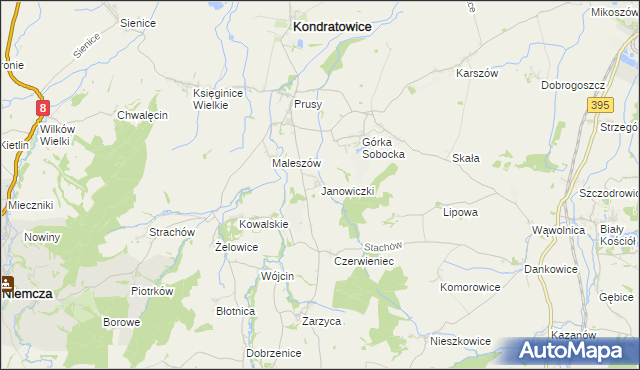 mapa Janowiczki gmina Kondratowice, Janowiczki gmina Kondratowice na mapie Targeo