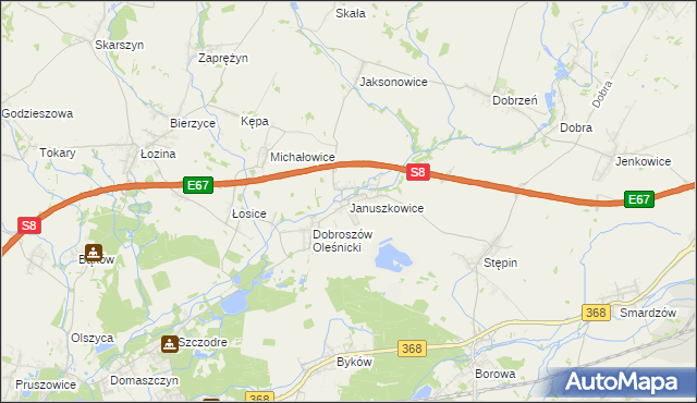 mapa Januszkowice gmina Długołęka, Januszkowice gmina Długołęka na mapie Targeo
