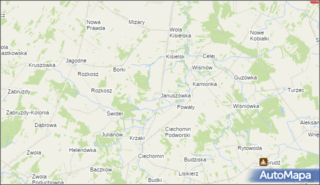 mapa Januszówka gmina Stoczek Łukowski, Januszówka gmina Stoczek Łukowski na mapie Targeo