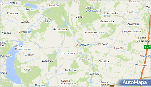 mapa Jarosławice gmina Wolanów, Jarosławice gmina Wolanów na mapie Targeo