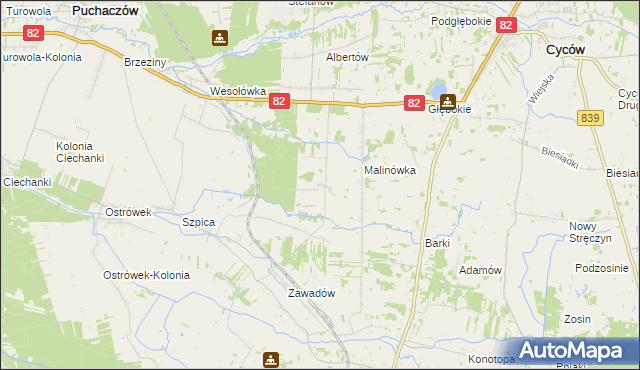 mapa Jasieniec gmina Puchaczów, Jasieniec gmina Puchaczów na mapie Targeo