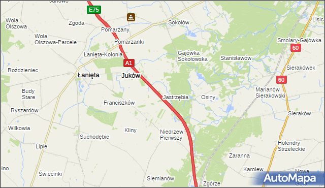 mapa Jastrzębia gmina Gostynin, Jastrzębia gmina Gostynin na mapie Targeo