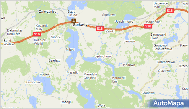 mapa Jędrychowo gmina Sorkwity, Jędrychowo gmina Sorkwity na mapie Targeo