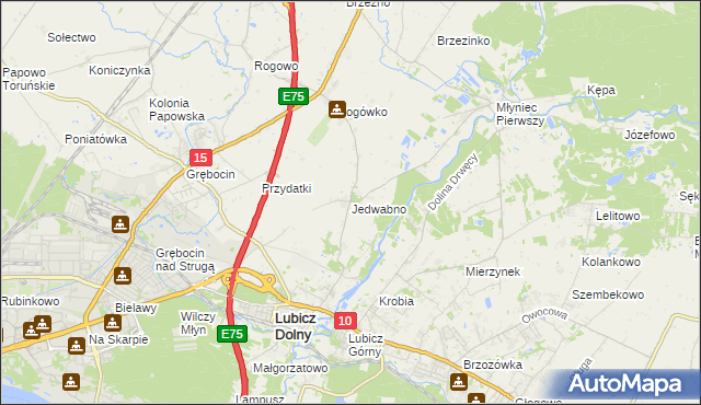 mapa Jedwabno gmina Lubicz, Jedwabno gmina Lubicz na mapie Targeo