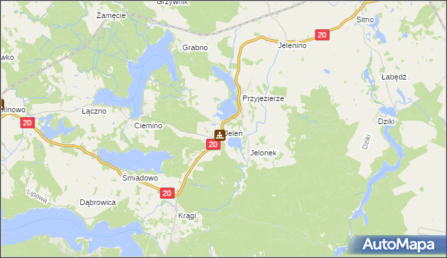 mapa Jeleń gmina Borne Sulinowo, Jeleń gmina Borne Sulinowo na mapie Targeo
