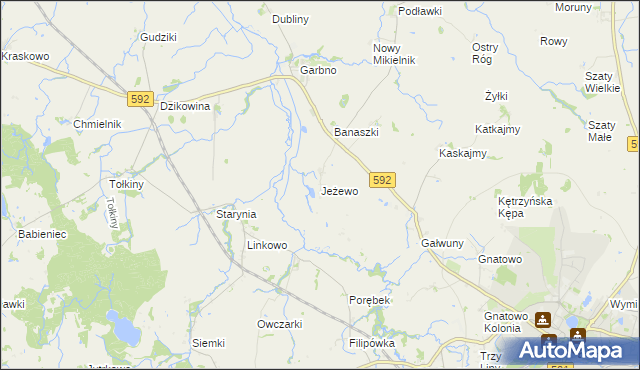 mapa Jeżewo gmina Kętrzyn, Jeżewo gmina Kętrzyn na mapie Targeo