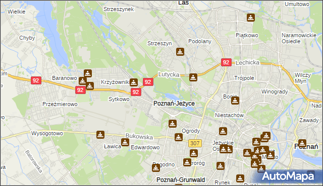 mapa Jeżyce gmina Poznań, Jeżyce gmina Poznań na mapie Targeo