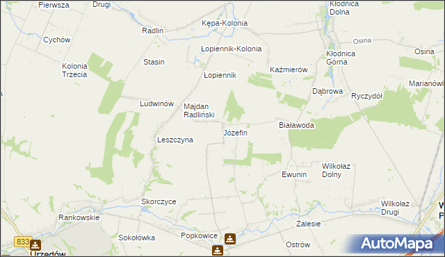 mapa Józefin gmina Urzędów, Józefin gmina Urzędów na mapie Targeo