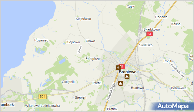 mapa Józefowo gmina Braniewo, Józefowo gmina Braniewo na mapie Targeo