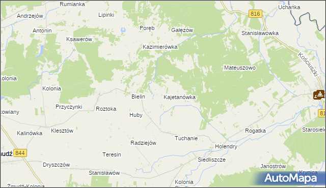 mapa Kajetanówka gmina Dubienka, Kajetanówka gmina Dubienka na mapie Targeo