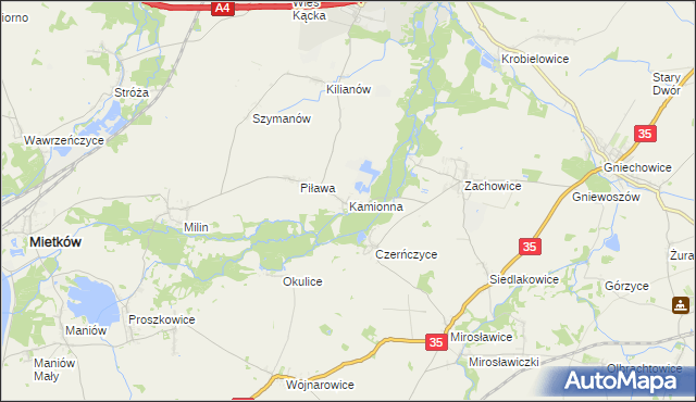 mapa Kamionna gmina Kąty Wrocławskie, Kamionna gmina Kąty Wrocławskie na mapie Targeo
