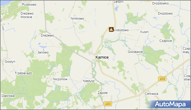 mapa Karnice powiat gryficki, Karnice powiat gryficki na mapie Targeo