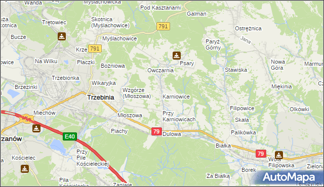 mapa Karniowice gmina Trzebinia, Karniowice gmina Trzebinia na mapie Targeo