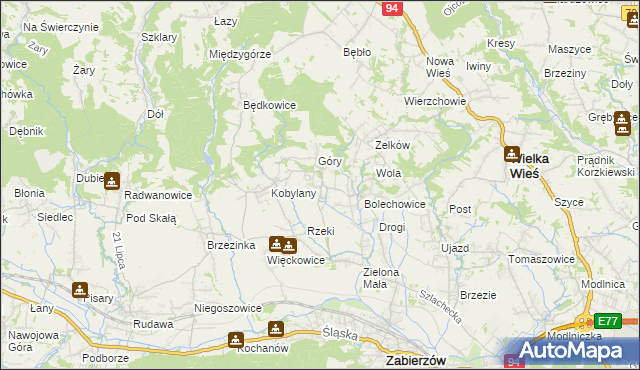 mapa Karniowice gmina Zabierzów, Karniowice gmina Zabierzów na mapie Targeo