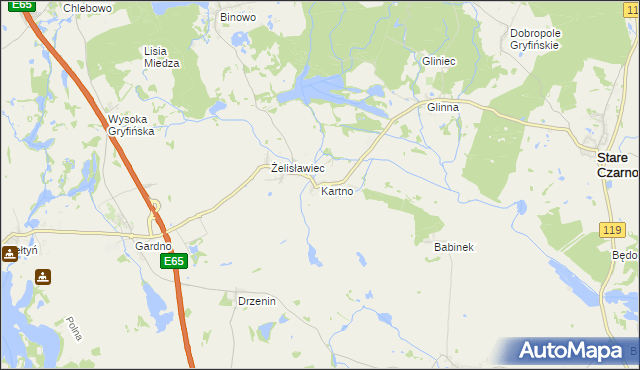mapa Kartno gmina Stare Czarnowo, Kartno gmina Stare Czarnowo na mapie Targeo
