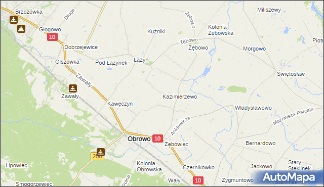 mapa Kazimierzewo gmina Obrowo, Kazimierzewo gmina Obrowo na mapie Targeo