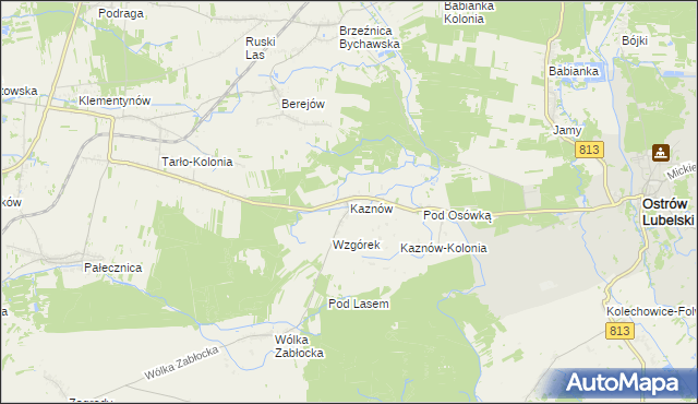 mapa Kaznów gmina Ostrów Lubelski, Kaznów gmina Ostrów Lubelski na mapie Targeo