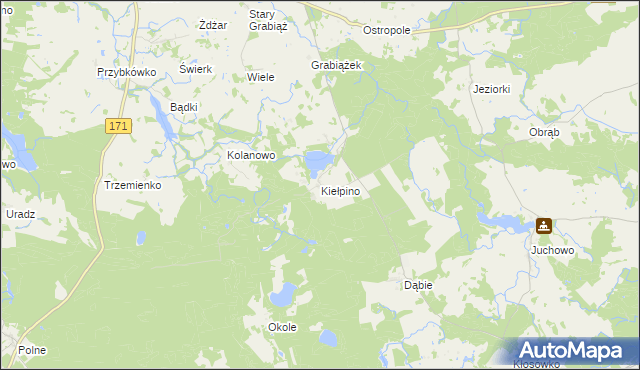 mapa Kiełpino gmina Borne Sulinowo, Kiełpino gmina Borne Sulinowo na mapie Targeo