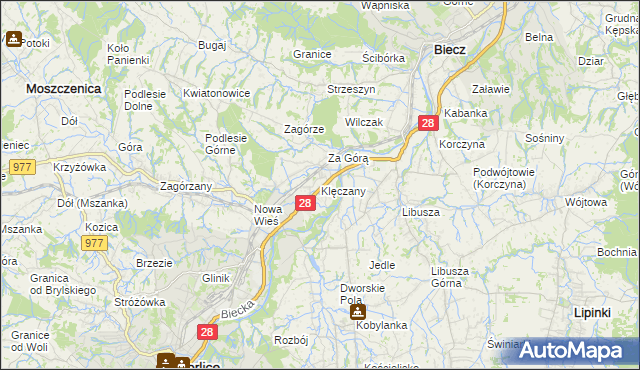 mapa Klęczany gmina Gorlice, Klęczany gmina Gorlice na mapie Targeo