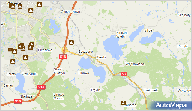 mapa Klewki gmina Purda, Klewki gmina Purda na mapie Targeo