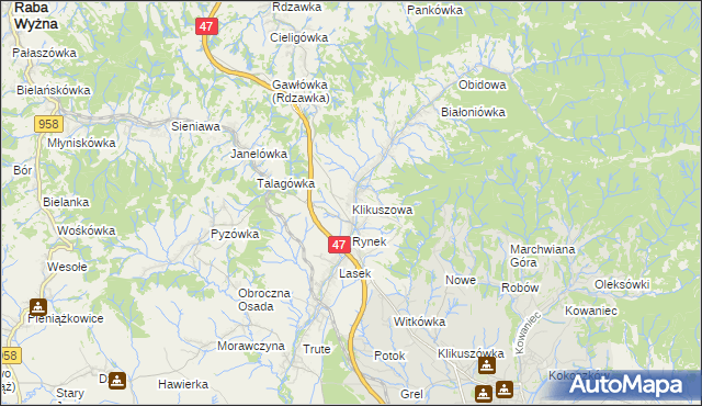 mapa Klikuszowa, Klikuszowa na mapie Targeo