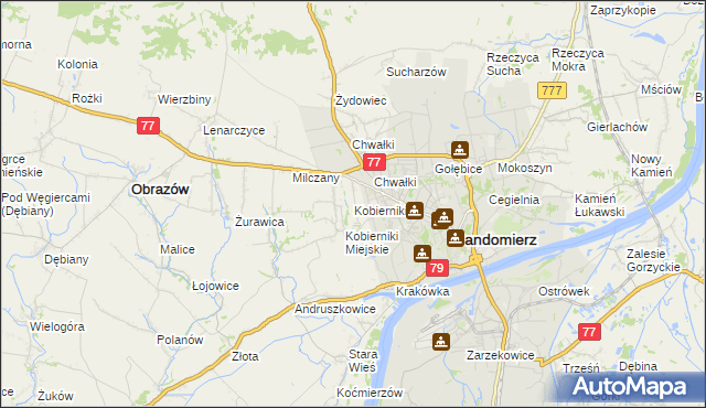 mapa Kobierniki gmina Samborzec, Kobierniki gmina Samborzec na mapie Targeo
