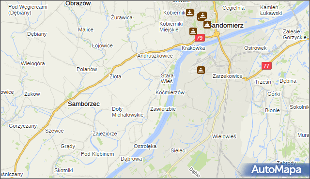 mapa Koćmierzów, Koćmierzów na mapie Targeo