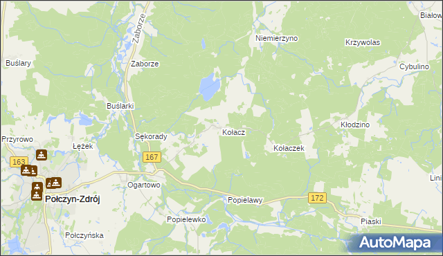 mapa Kołacz gmina Połczyn-Zdrój, Kołacz gmina Połczyn-Zdrój na mapie Targeo