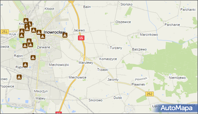 mapa Komaszyce gmina Inowrocław, Komaszyce gmina Inowrocław na mapie Targeo