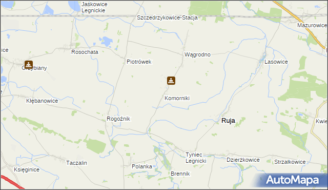 mapa Komorniki gmina Ruja, Komorniki gmina Ruja na mapie Targeo