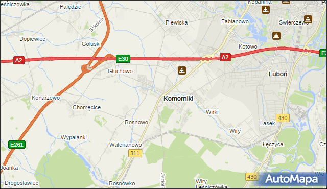 mapa Komorniki powiat poznański, Komorniki powiat poznański na mapie Targeo
