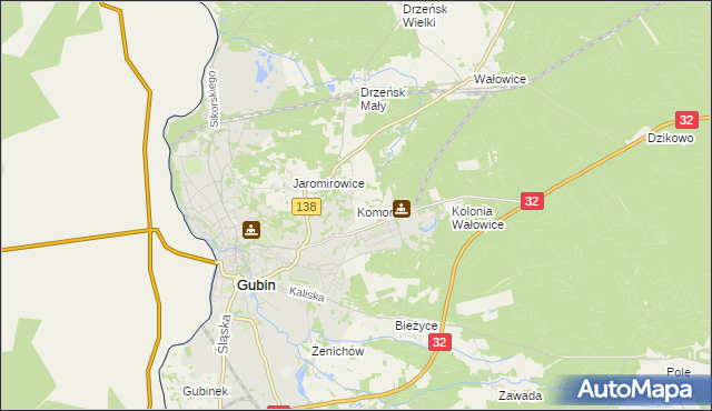 mapa Komorów gmina Gubin, Komorów gmina Gubin na mapie Targeo